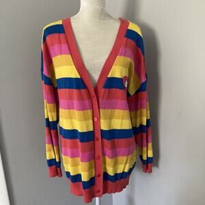 ModCloth x Hello Kitty Nostalgic Candy Heart Buttons Rainbow V-Neck Cardigan XL